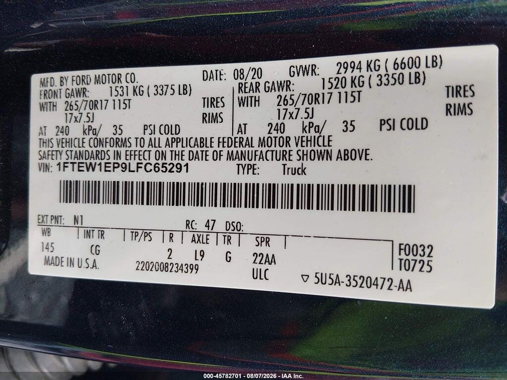 1FTEW1EP9LFC65291 2020 FORD F-150 photo no. 9