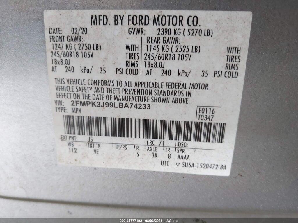 2FMPK3J99LBA74233 2020 FORD EDGE photo no. 9