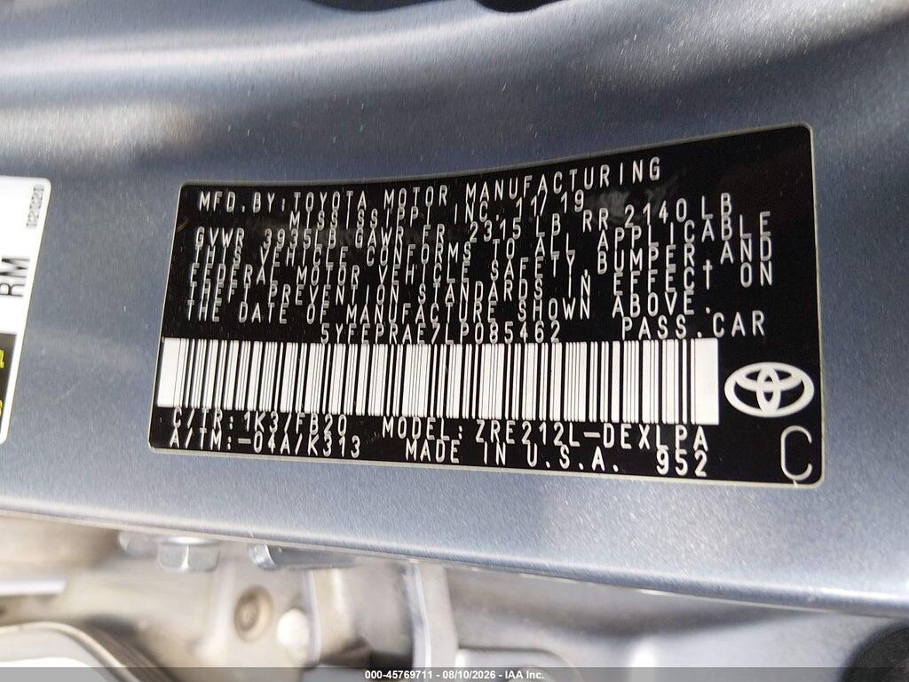5YFEPRAE7LP085462 2020 TOYOTA COROLLA photo no. 9