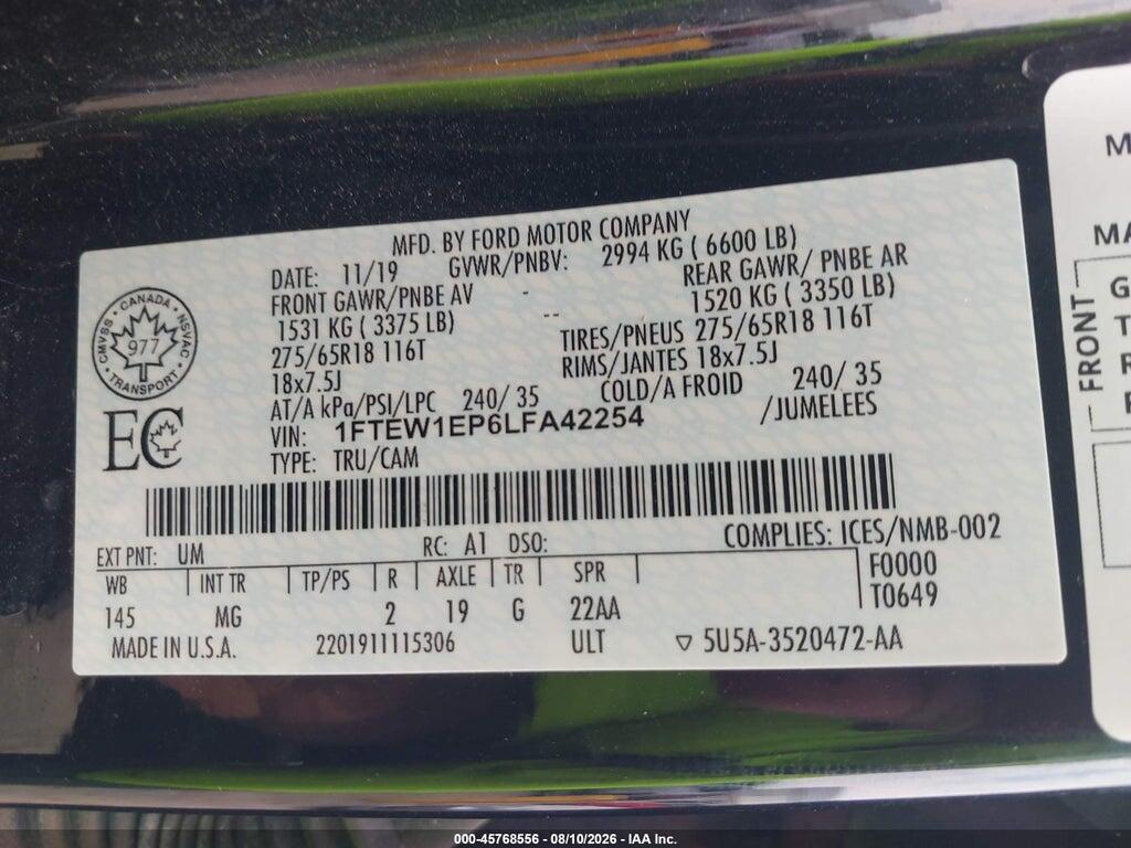 1FTEW1EP6LFA42254 2020 FORD F-150 photo no. 9