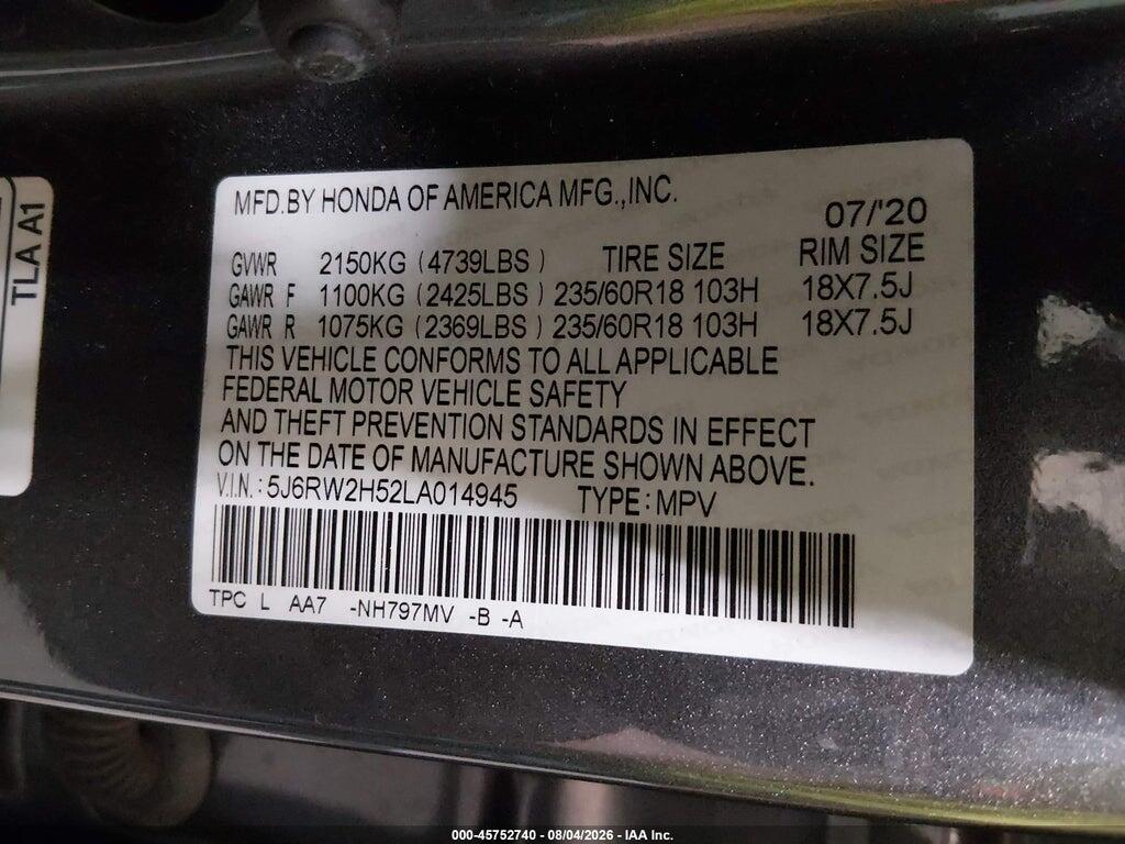 5J6RW2H52LA014945 2020 HONDA CR-V photo no. 9