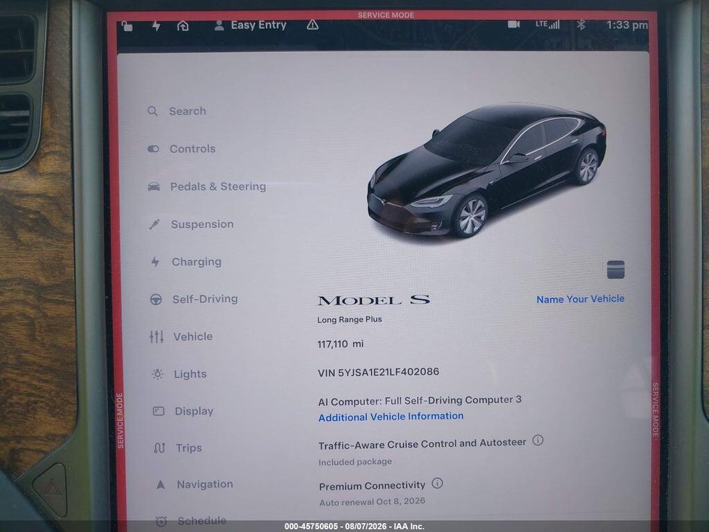 5YJSA1E21LF402086 2020 TESLA MODEL S photo no. 7