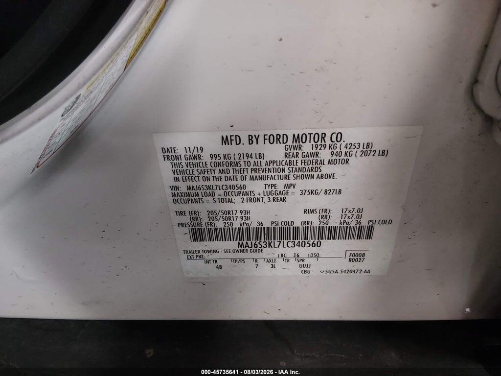 MAJ6S3KL7LC340560 2020 FORD ECOSPORT photo no. 9