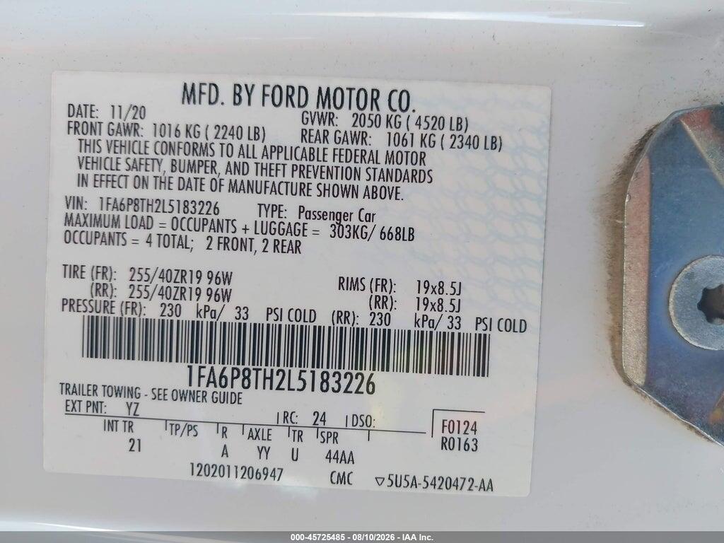 1FA6P8TH2L5183226 2020 FORD MUSTANG photo no. 9