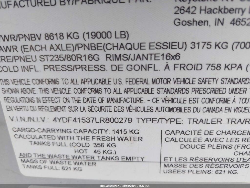 4YDF41537LR800279 2020 KEYSTONE RAPTURE 413 photo no. 9