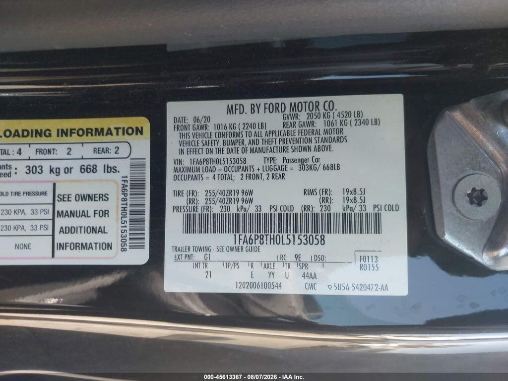 1FA6P8TH0L5153058 2020 FORD MUSTANG photo no. 9