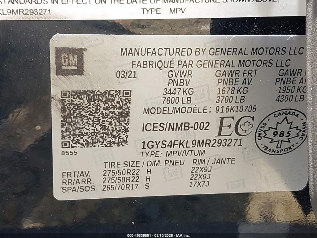 1GYS4FKL9MR293271 2021 CADILLAC ESCALADE photo no. 9
