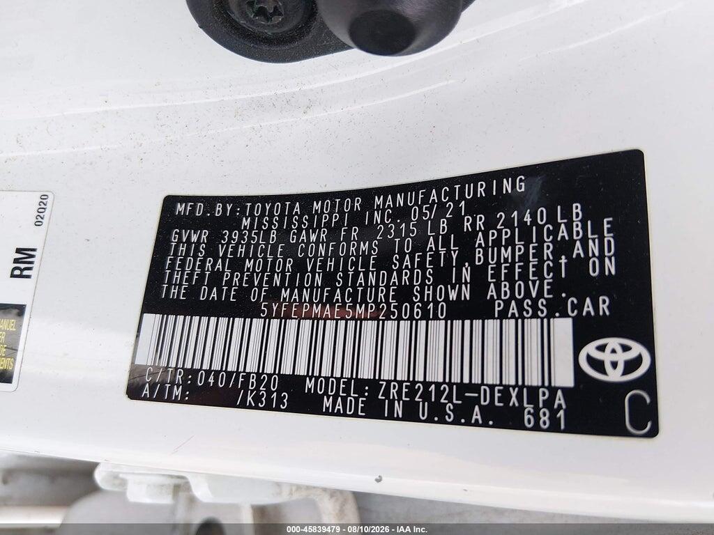 5YFEPMAE5MP250610 2021 TOYOTA COROLLA photo no. 9