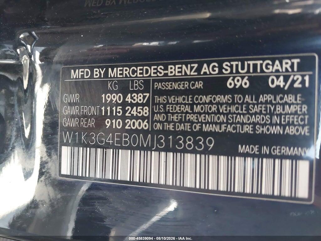 W1K3G4EB0MJ313839 2021 MERCEDES-BENZ A 220 photo no. 9