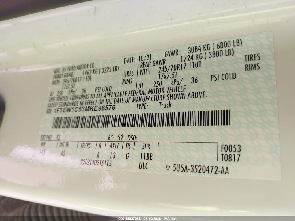 1FTEW1C53MKE98576 2021 FORD F-150 photo no. 9