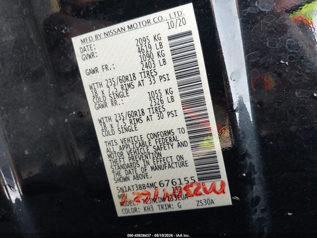 5N1AT3BB4MC676155 2021 NISSAN ROGUE photo no. 9