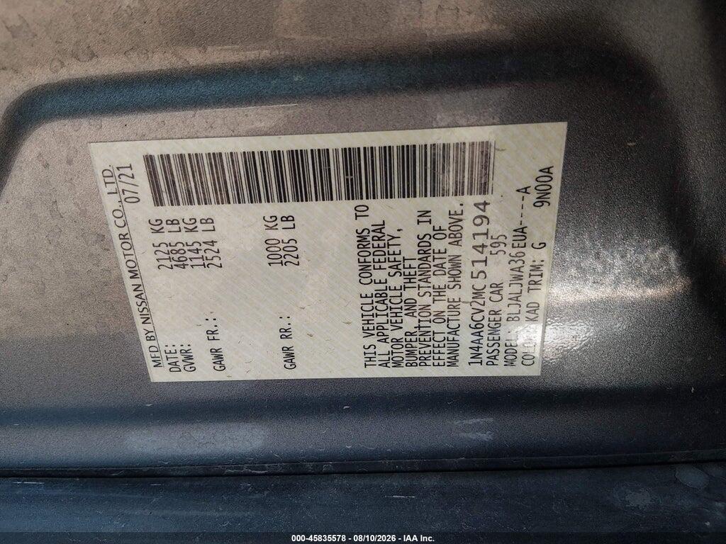 1N4AA6CV2MC514194 2021 NISSAN MAXIMA photo no. 9