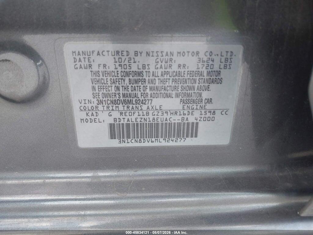 3N1CN8DV6ML924277 2021 NISSAN VERSA photo no. 9
