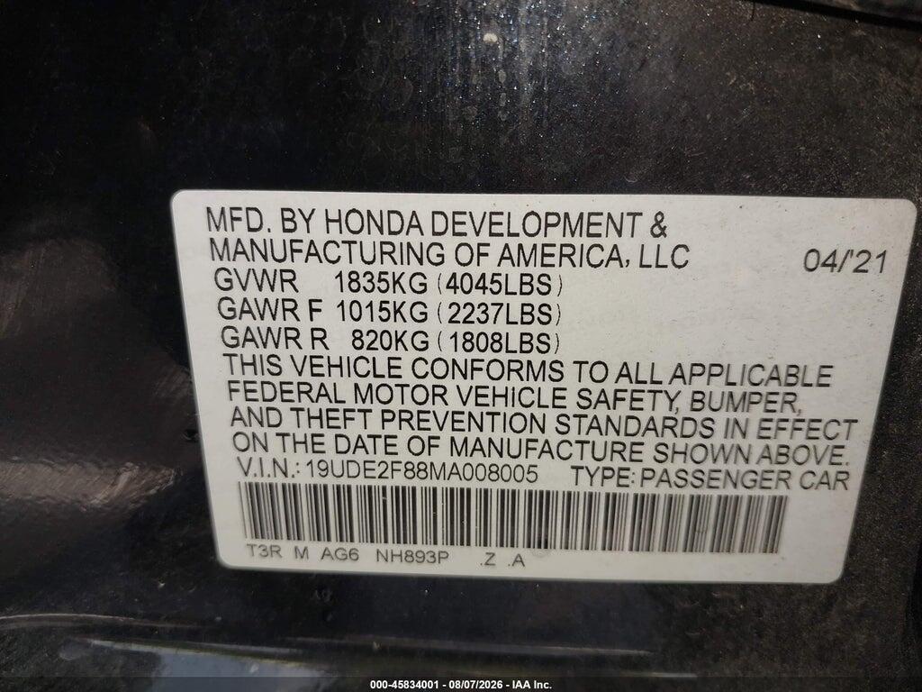 19UDE2F88MA008005 2021 ACURA ILX photo no. 9