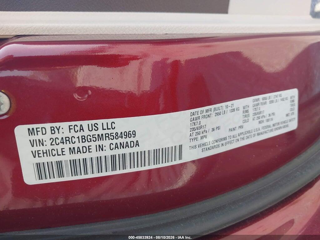 2C4RC1BG5MR584969 2021 CHRYSLER PACIFICA photo no. 9