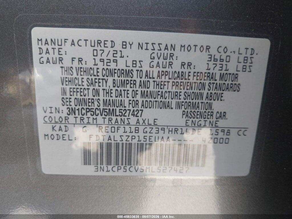 3N1CP5CV5ML527427 2021 NISSAN KICKS photo no. 9