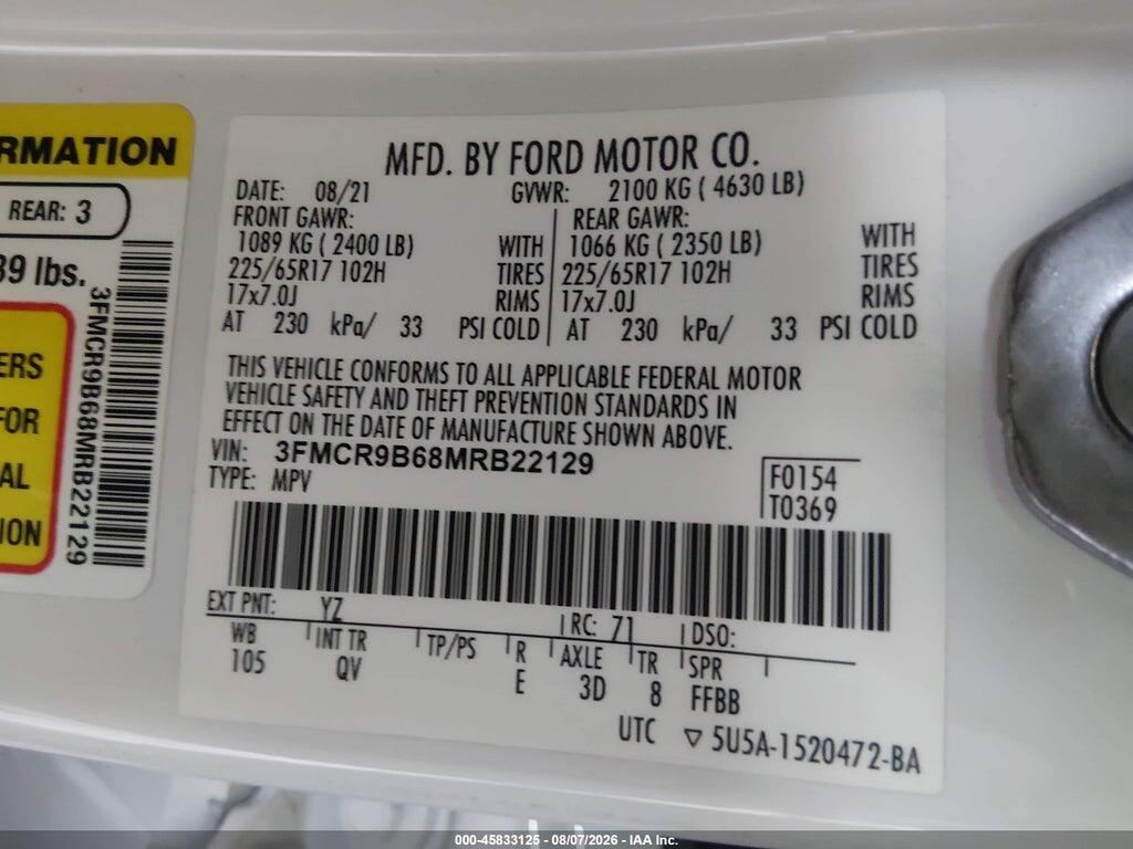 3FMCR9B68MRB22129 2021 FORD BRONCO SPORT photo no. 9