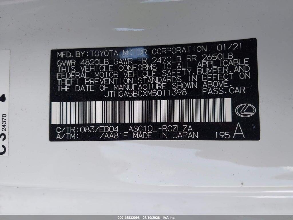 JTHGA5BCXM5011398 2021 LEXUS RC 300 photo no. 9
