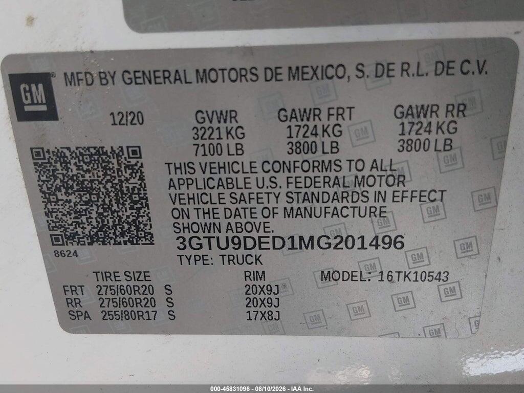 3GTU9DED1MG201496 2021 GMC SIERRA 1500 photo no. 9