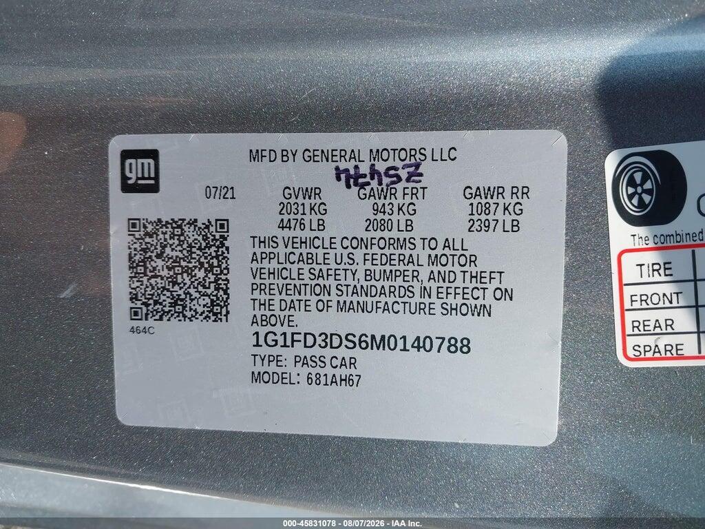 1G1FD3DS6M0140788 2021 CHEVROLET CAMARO photo no. 9
