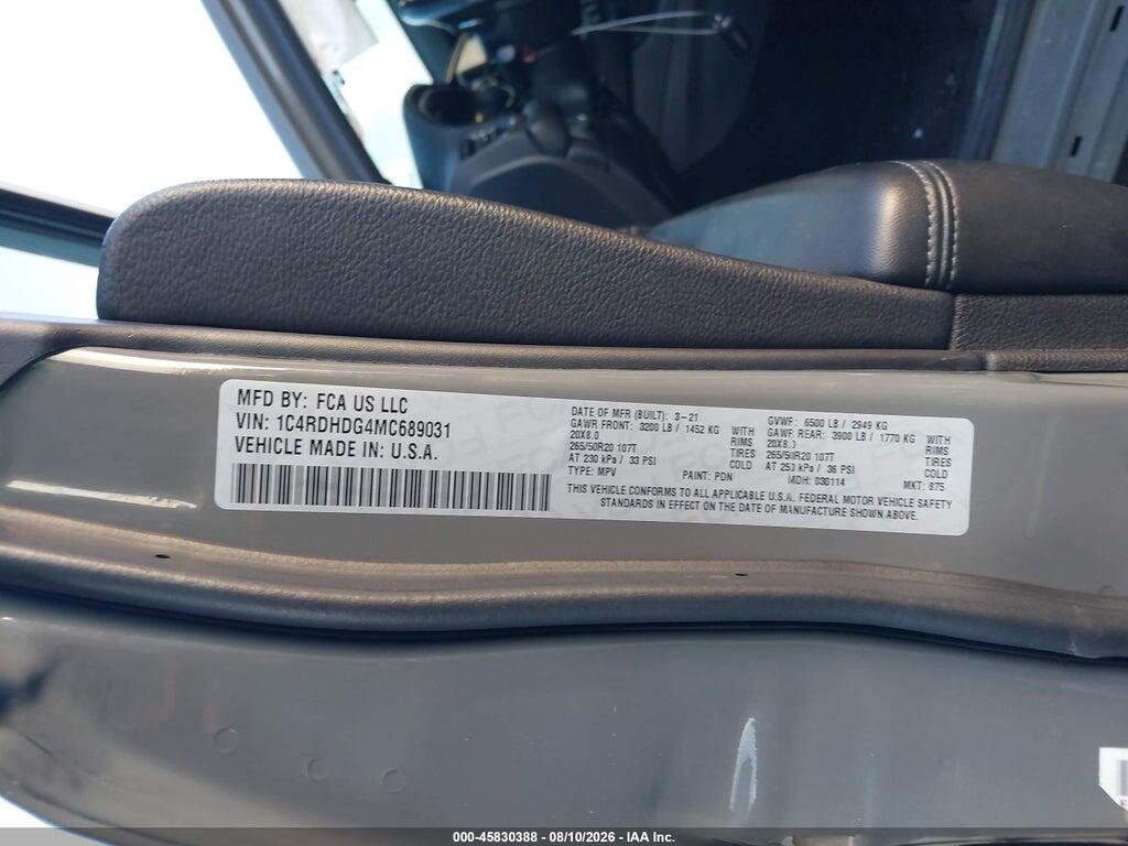 1C4RDHDG4MC689031 2021 DODGE DURANGO photo no. 9