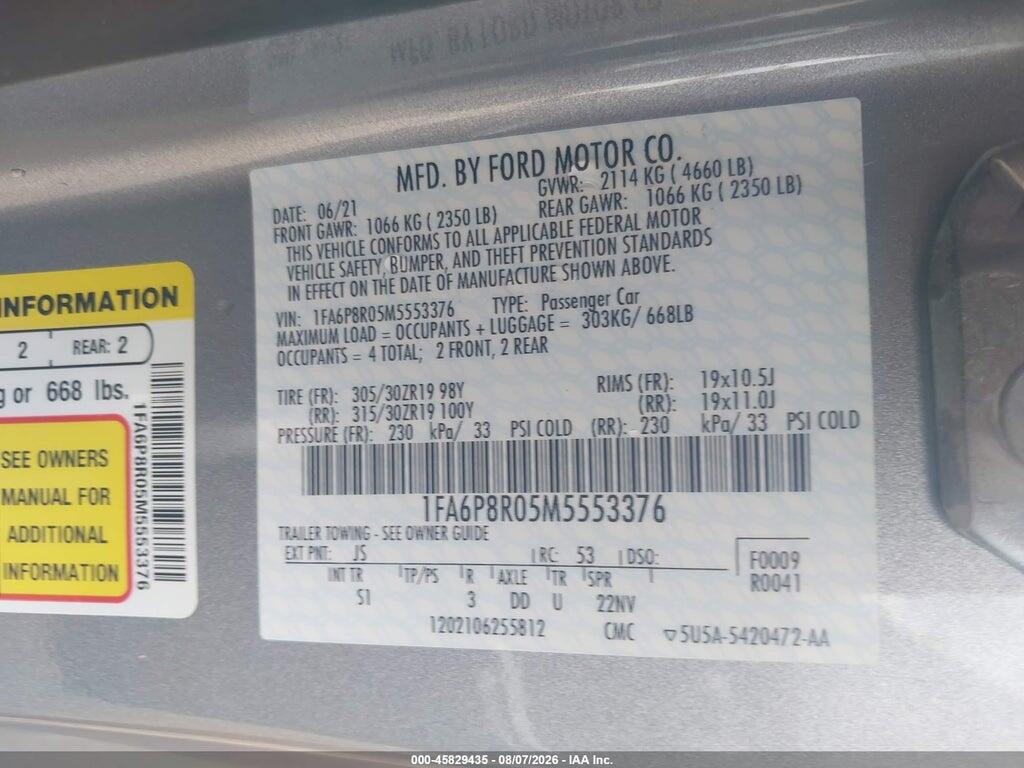 1FA6P8R05M5553376 2021 FORD MUSTANG photo no. 9