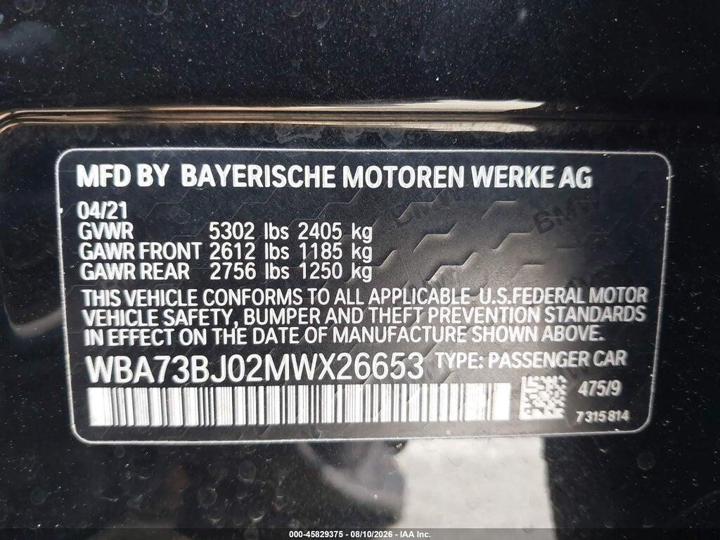 WBA73BJ02MWX26653 2021 BMW 5 SERIES photo no. 9