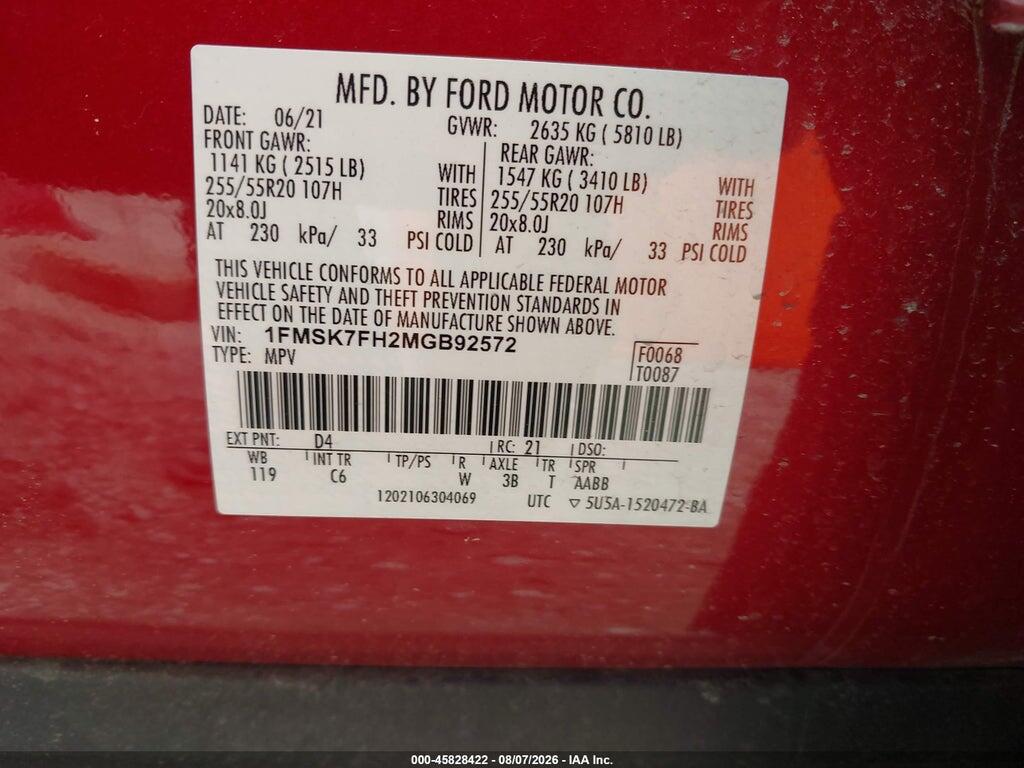 1FMSK7FH2MGB92572 2021 FORD EXPLORER photo no. 9