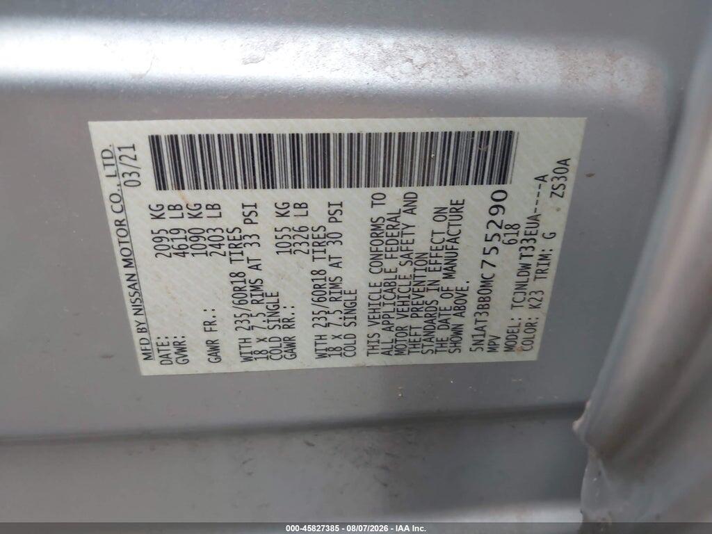 5N1AT3BB0MC755290 2021 NISSAN ROGUE photo no. 9