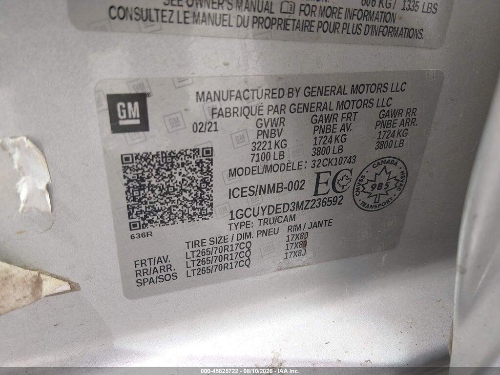 1GCUYDED3MZ236592 2021 CHEVROLET SILVERADO 1500 photo no. 9