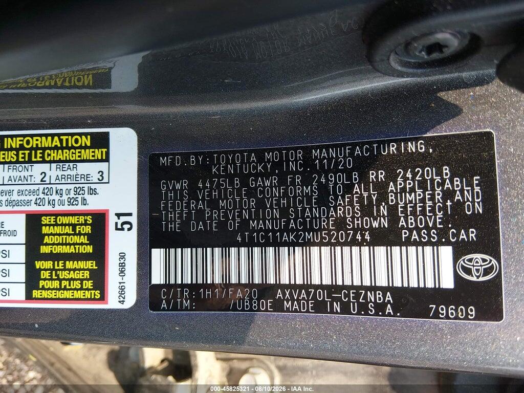 4T1C11AK2MU520744 2021 TOYOTA CAMRY photo no. 9