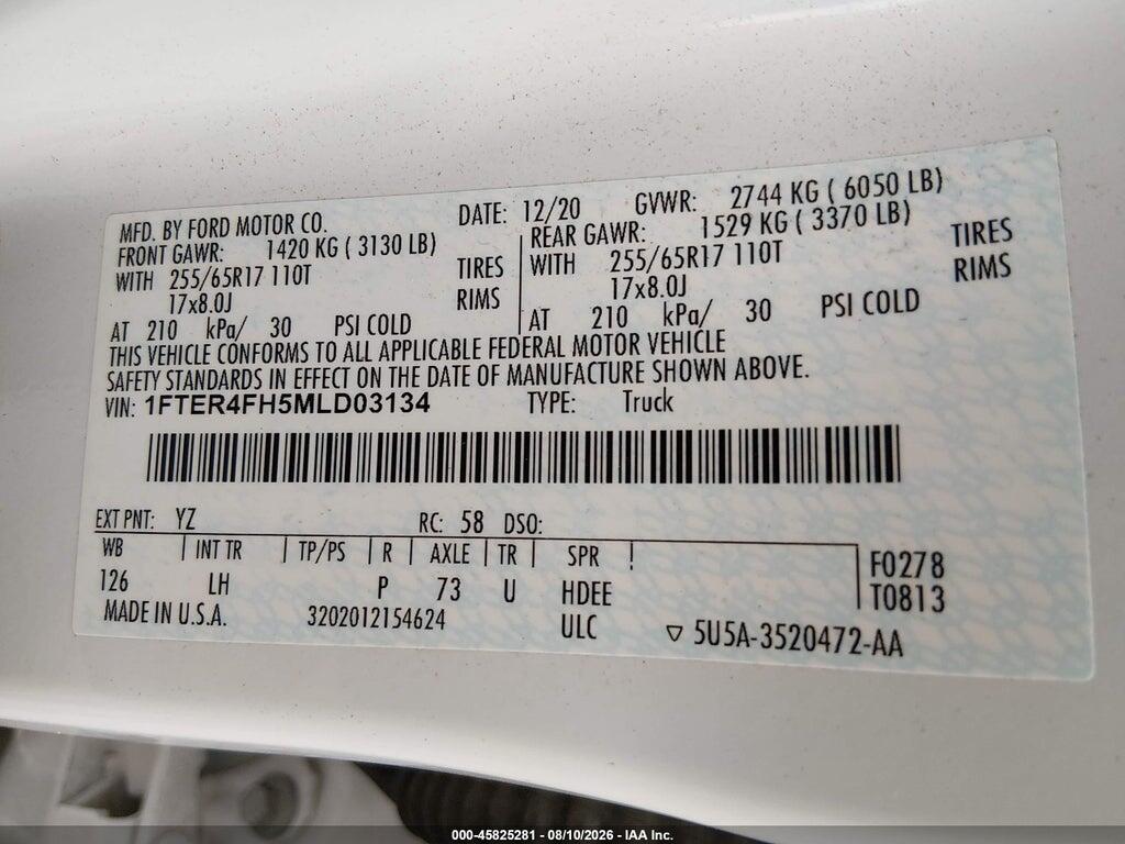 1FTER4FH5MLD03134 2021 FORD RANGER photo no. 9