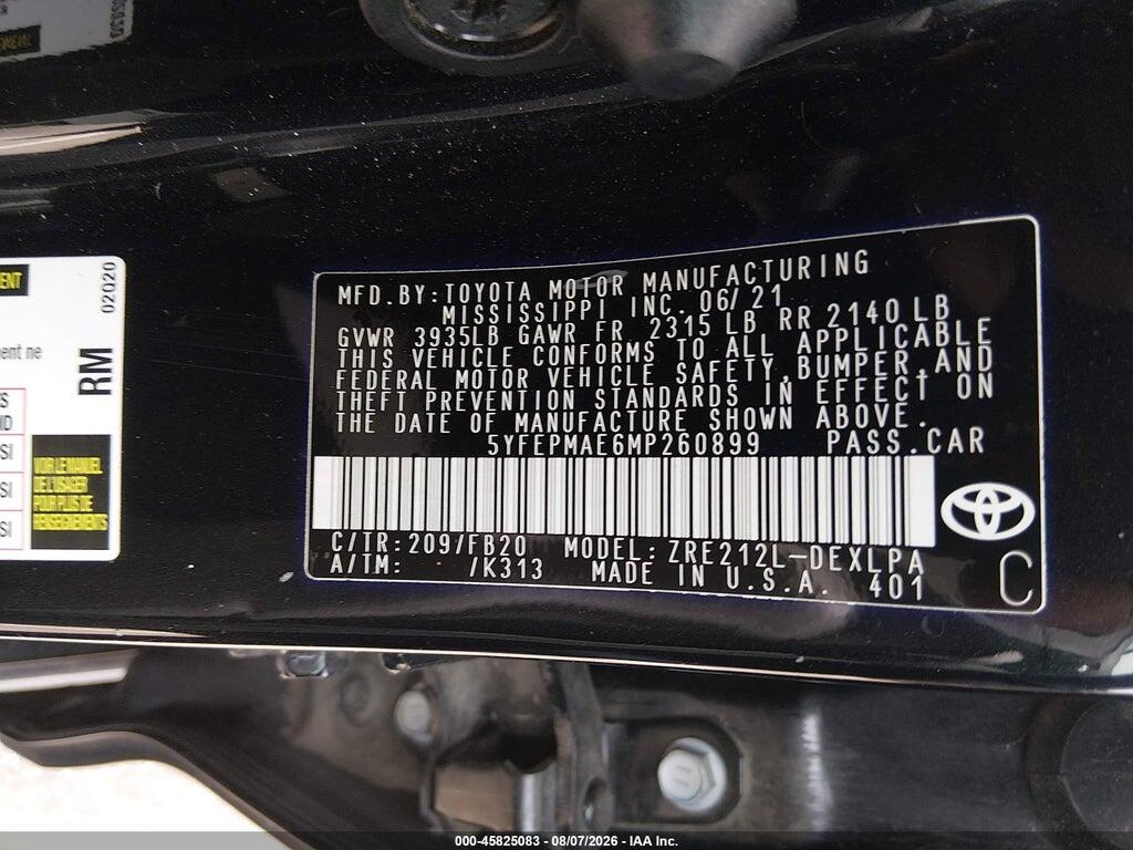 5YFEPMAE6MP260899 2021 TOYOTA COROLLA photo no. 9