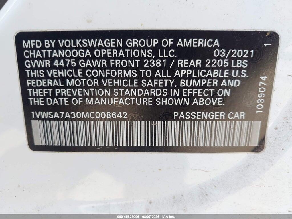 1VWSA7A30MC008642 2021 VOLKSWAGEN PASSAT photo no. 9