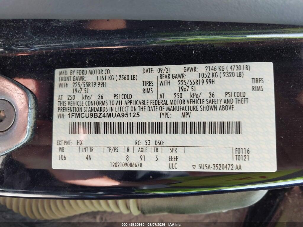 1FMCU9BZ4MUA95125 2021 FORD ESCAPE photo no. 9