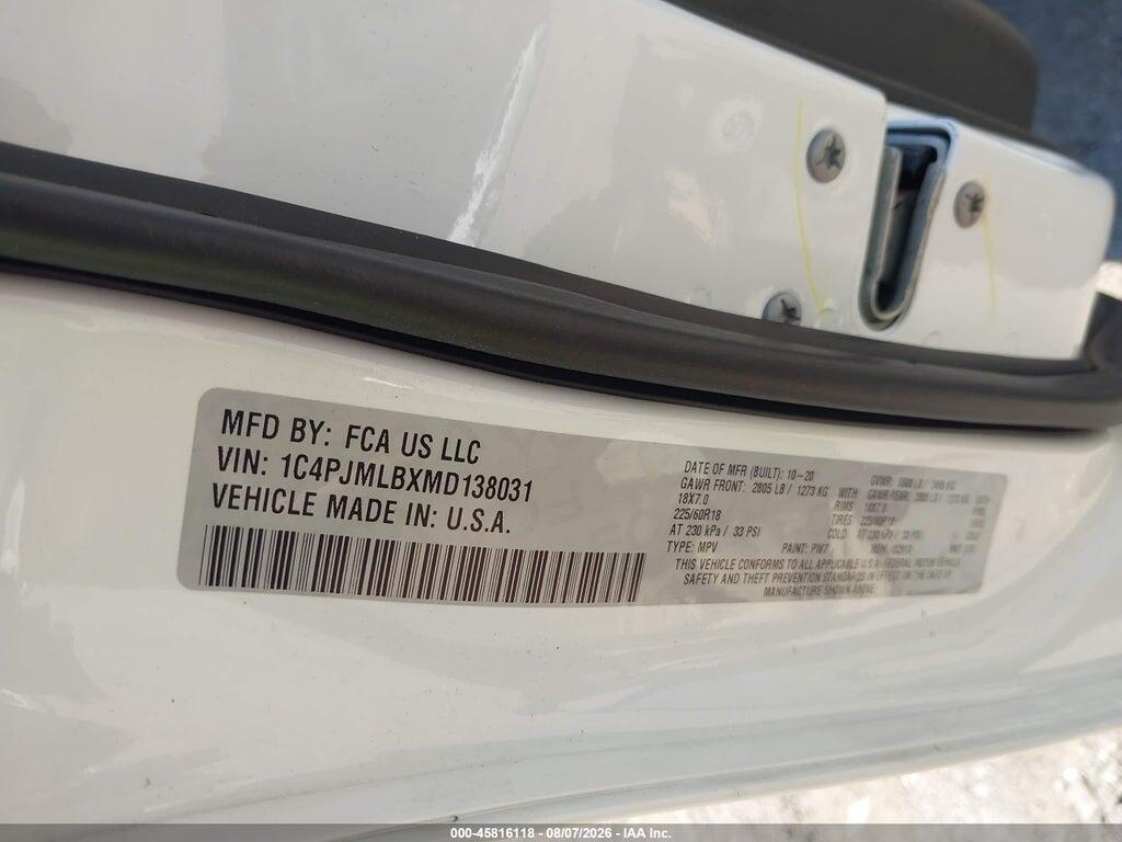 1C4PJMLBXMD138031 2021 JEEP CHEROKEE photo no. 9