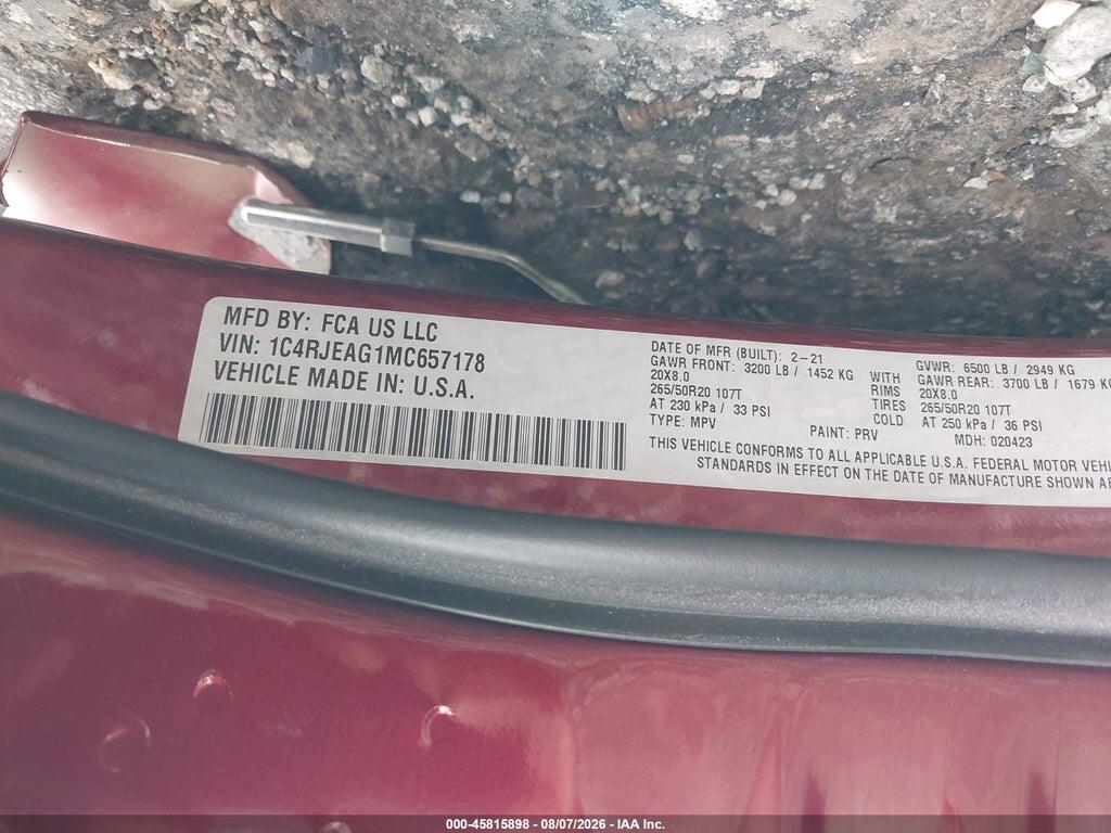 1C4RJEAG1MC657178 2021 JEEP GRAND CHEROKEE photo no. 9