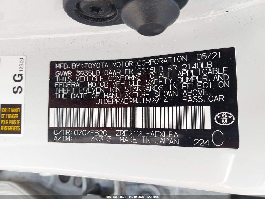 JTDEPMAE9MJ189914 2021 TOYOTA COROLLA photo no. 9