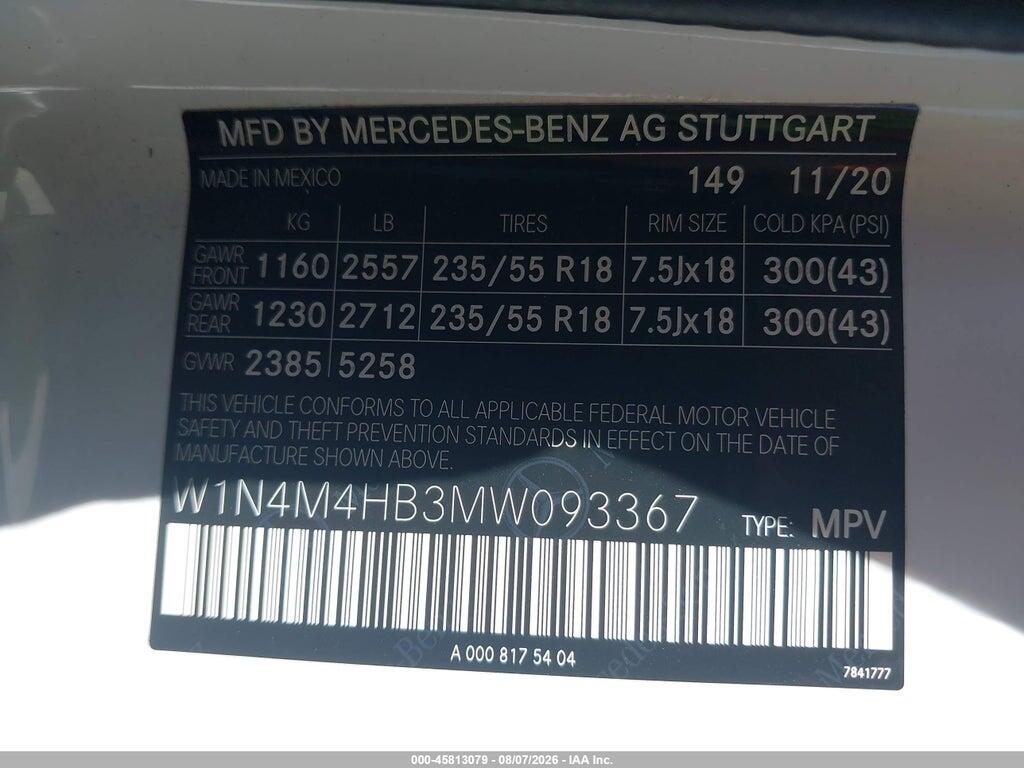 W1N4M4HB3MW093367 2021 MERCEDES-BENZ GLB 250 photo no. 9