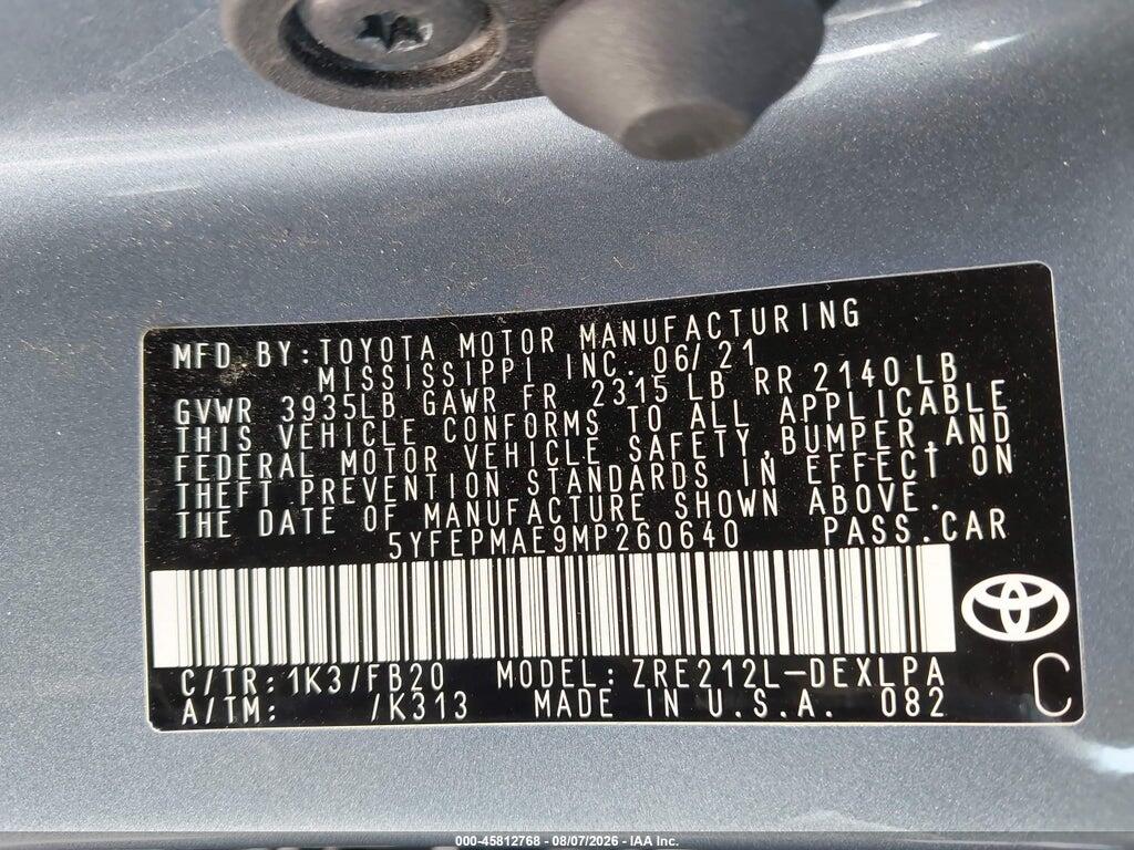 5YFEPMAE9MP260640 2021 TOYOTA COROLLA photo no. 9