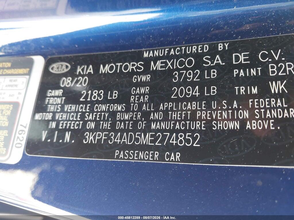 3KPF34AD5ME274852 2021 KIA FORTE photo no. 9