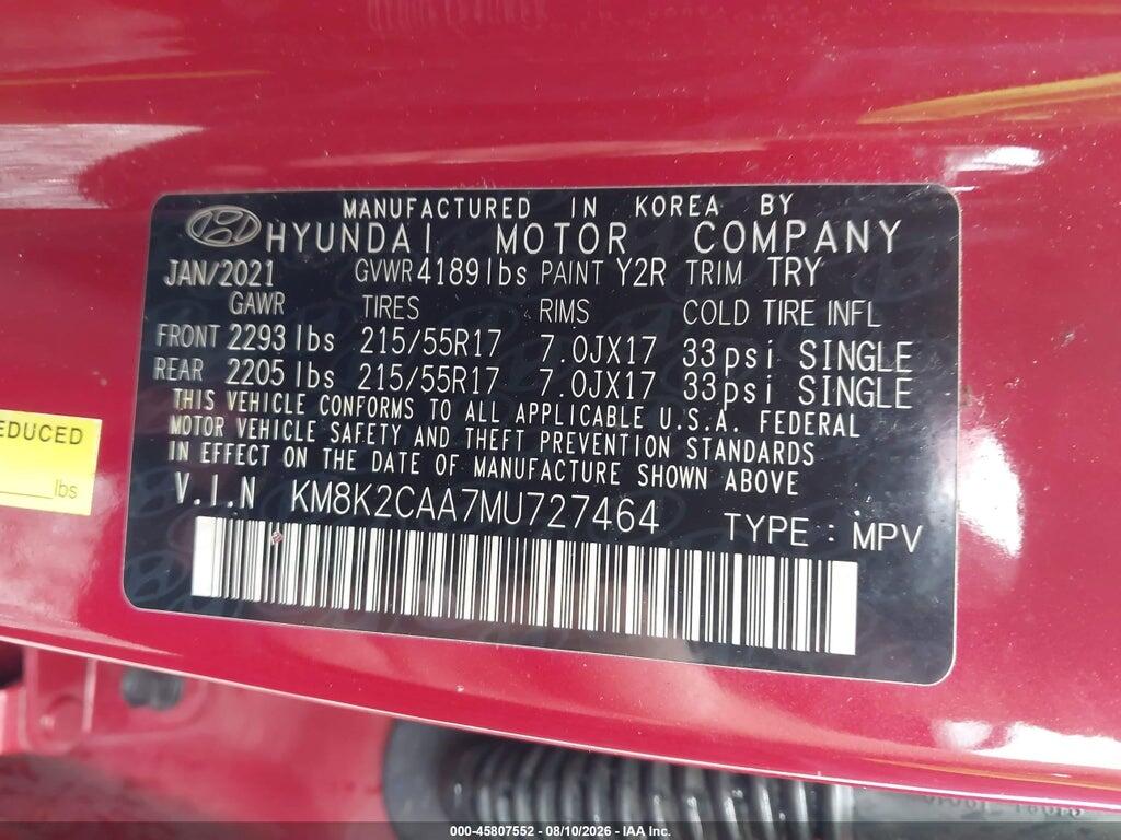 KM8K2CAA7MU727464 2021 HYUNDAI KONA photo no. 9