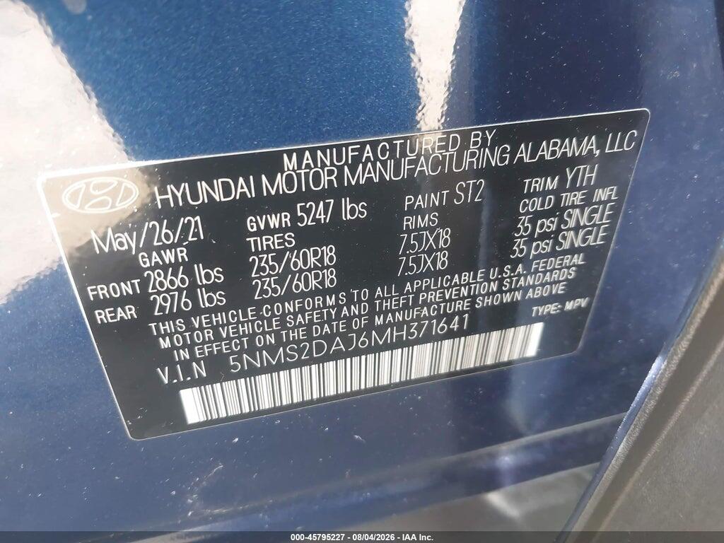 5NMS2DAJ6MH371641 2021 HYUNDAI SANTA FE photo no. 9