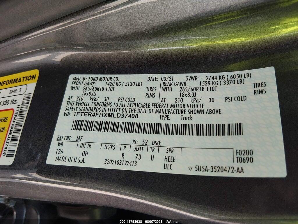 1FTER4FHXMLD37408 2021 FORD RANGER photo no. 9