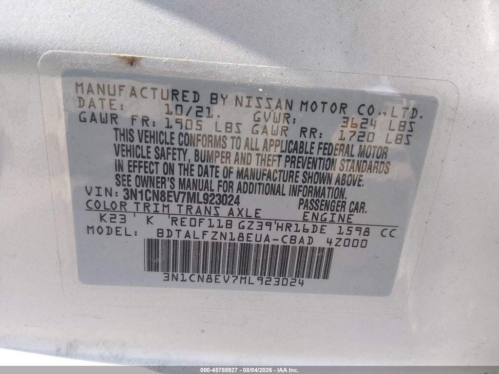 3N1CN8EV7ML923024 2021 NISSAN VERSA photo no. 9