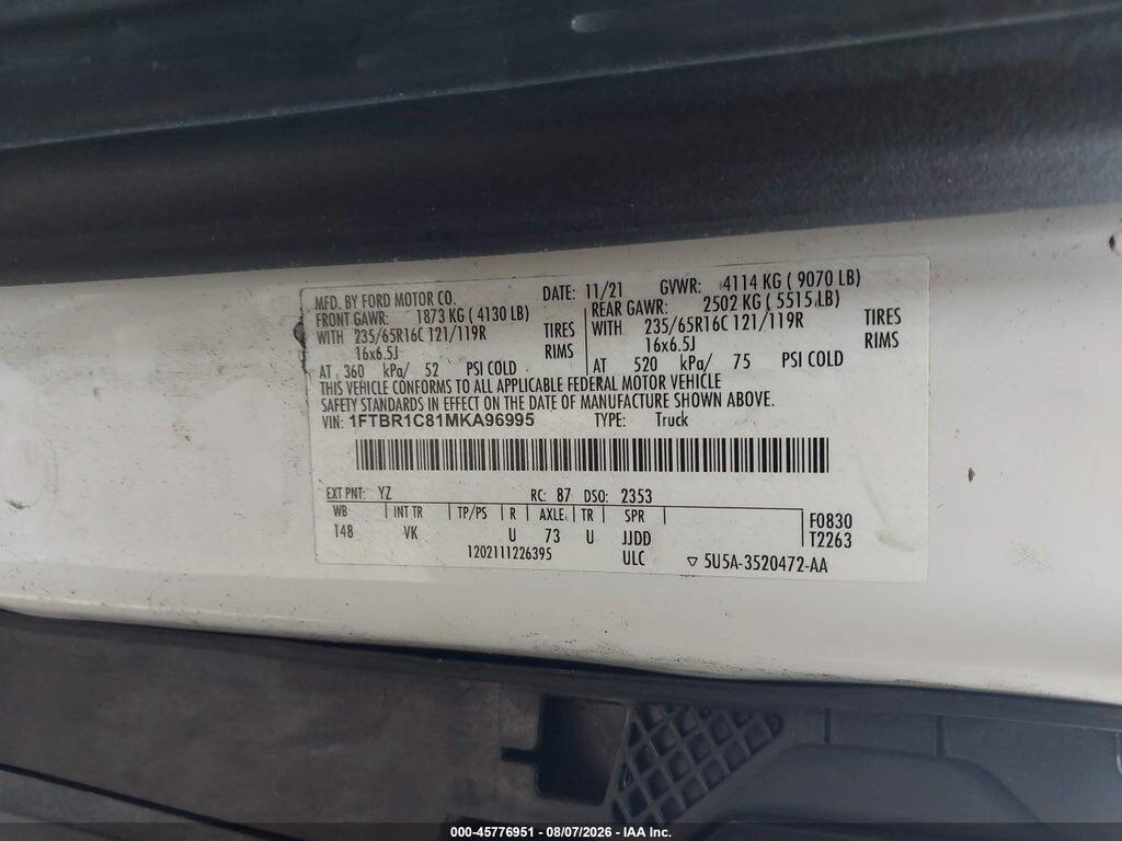1FTBR1C81MKA96995 2021 FORD TRANSIT-250 photo no. 9