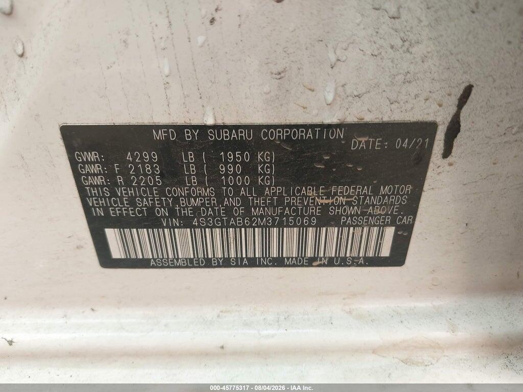 4S3GTAB62M3715069 2021 SUBARU IMPREZA photo no. 9