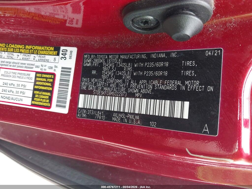 5TDESKFC6MS022973 2021 TOYOTA SIENNA photo no. 9