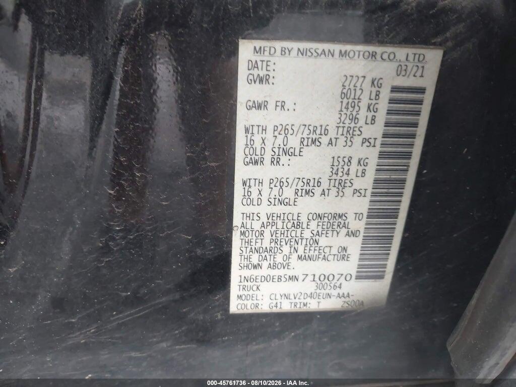 1N6ED0EB5MN710070 2021 NISSAN FRONTIER photo no. 9