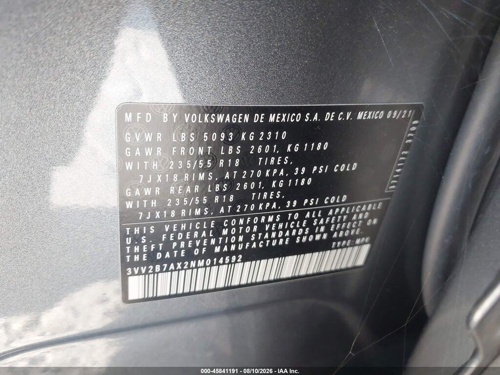 3VV2B7AX2NM014592 2022 VOLKSWAGEN TIGUAN photo no. 9